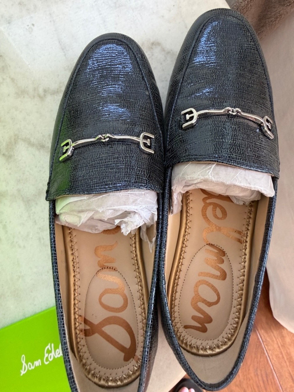 Sam Edelman Women's Navy Textured Leather Loafers - Picture 7 of 7